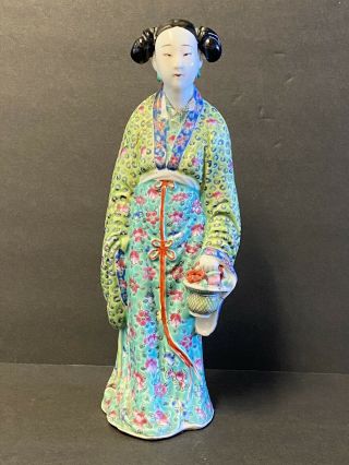 Antique Chinese Famille Rose Statue Of Woman