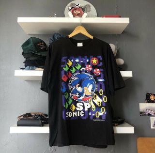Very Rare Vintage Sega Sonic The Hedgehog Men’s Black T - Shirt Size L