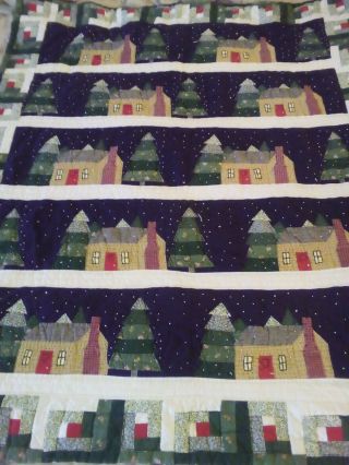 Vintage Christmas Quilt Throw Wall Hanging 48 " X 56 " Hand Stitched