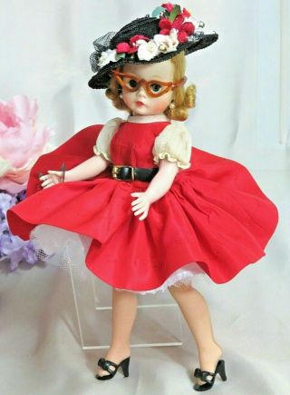 Vintage 1950s Madame Alexander Blonde Cissette Doll Tagged Dress Hat Glasses