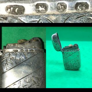 Antique 19th C Victorian Solid Silver Vesta Case Box Form Of Lighter Birmin 1876