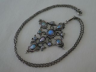 Large Antique Arts & Crafts Silver & Opal Pendant Necklace