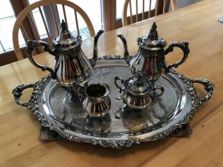 Vintage Wallace Baroque Silverplate Coffee And Tea Set With Tray,  Sugar Creamer
