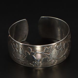 Vtg Sterling Silver - Antique Art Nouveau Rose Flower Cuff 6 " Bracelet - 25g