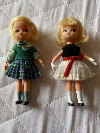 2 X Vintage Rubber Dolls In Costumes.  3.  5” Tall