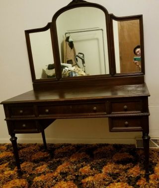 Vanity Mirror Table Antique Vintage Makeup Desk Dresser Drawers J.  K.  Rishel Co.