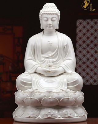16 " Tibet Buddhism Dehua Porcelain Shakyamuni Amitabha Sakyamuni Buddha Statue
