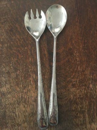 Vintage Silver Plate Salad Servers Made In Italy Plated Serving Large Spoon Fork