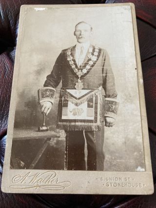 Victorian Cabinet Card Photo Man In Masonic Jewels & Regalia - Stonehouse