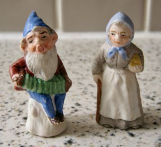 Vintage/antique Bisque Cake Toppers/decorations - Gnome And Old Lady With Bread