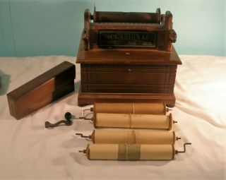 Antique 14 Note Clariona Reed - Pipe Organette With 4 Paper Rolls Of Music,  1880 