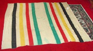 Vintage Wool Camp Trade Blanket 8 Stripes Red Green Black Yellow Hudson?