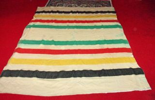 Vintage Wool Camp Trade Blanket 8 Stripes Red Green Black Yellow Hudson? 2