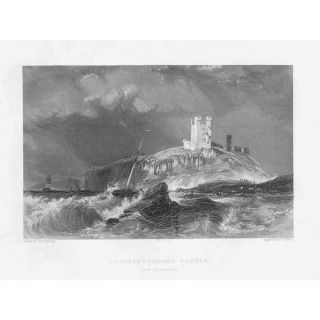 Dunstanburgh Castle View From The East - Antique Print 1842