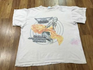Large - Vtg 2001 Aerosmith Just Push Play Tour Distressed Cotton T - Shirt