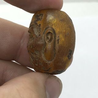 Antique Or Vintage Chinese Bead Carved In The Image Of A Mans Face - Old DZI? A 3