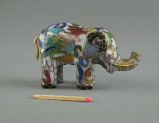 Miniature Chinese Cloisonne Enamel On Brass Lucky Elephant Figure Figurine 2 "
