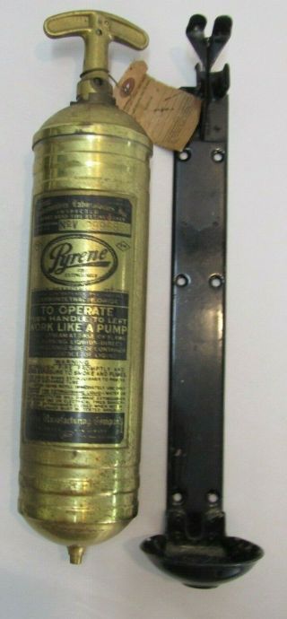 Antique Pyrene Brass Fire Extinguisher,  Wall Mount Metal Plate Pyrene Brass 15 "