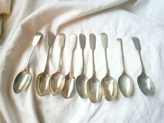 Set Of 9 X Silver Plated Spoons Vintage Antique Hallmarked Mixed Makers