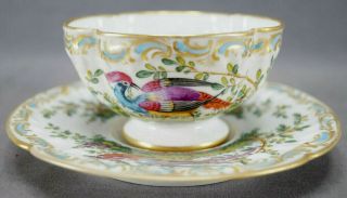 Porcelaine De Paris Hand Painted Chelsea Bird Floral Gold Quatrefoil Tea Cup C