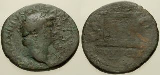 041.  Roman Bronze Coin.  Nero,  Ae - Dupondius.  Rome.  Altar.  Vg