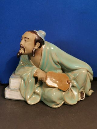 Vintage Chinese Shiwan Mud Man Figure Of Scholar Deep In Thought