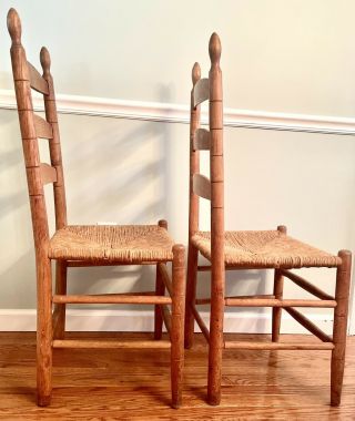 Antique Shaker Style Ladder Back Chairs Rush Seats Farmhouse Primitive 6