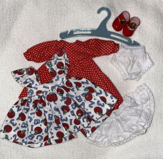 Vintage Vogue Ginny Doll Tagged Red School Dress Ruffled Apron Panty Slip Shoes