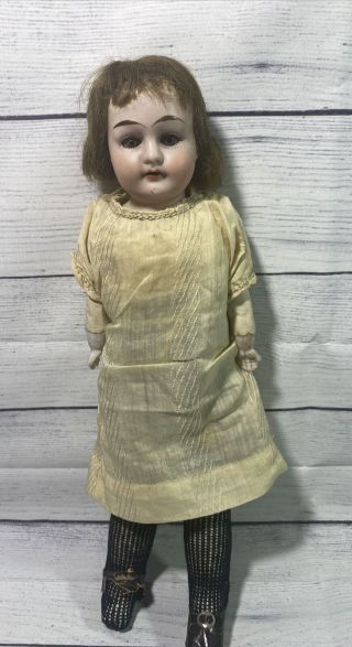Antique Germany Alma Doll Bisque Head Leather Body Cool Clothes 12”