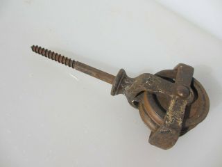 Vintage Cast Metal Pulley Wheel Threaded Rod Airer Block Old Iron Double