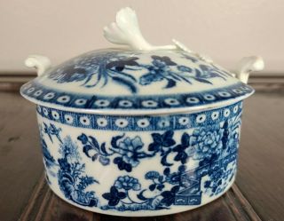 Antique Worcester Dr Wall Porcelain Butter Dish Bowl English Blue White 1700s