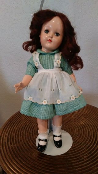 Ideal " Toni " P - 90 Vintage Doll Circa 1949; 14 " Brown Hair,  Handmade Dress & Apron