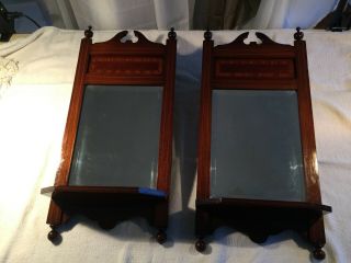 2 Chippendale Style Inlay Wood,  Beveled Mirrors W/ Shelf