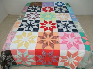 Queen Vintage Hand Pieced,  Quilted Textured Polyester Missouri Daisy Heavy Quilt