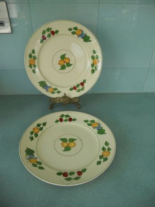 Two Antique 1920 Adams Royal Ivory Titian Ware 9 " Plates - Hand Painted Fruit