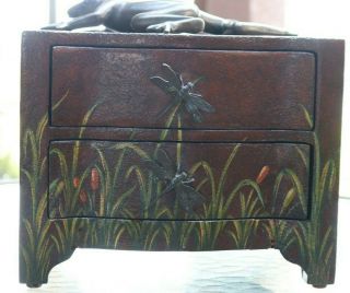 Maitland - Smith Miniature 2 Drawer Chest With Leather Overlay,  Lizard & Dragonfly