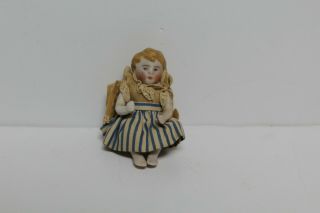 Rare Antique Miniature Germany Bisque Doll Molded And Painted Hair C.  1900
