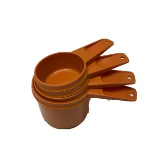 Vtg Tupperware Nesting Measuring Cups Orange 1/4 1/3 2/3 & 1 Cup Set Of 4