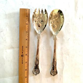 Silver Plated Salad Servers Spoon And Fork Set Embossed With Fruit Made In Italy