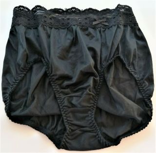 Vtg Olga Wicked Black Silky Nylon Back Seamed Panty W/3 " Lace Waistband 7/l