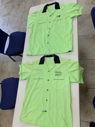 2 Identical Style Vintage Bowling Shirts,  By Hilton,  Made In Usa,  Light Green