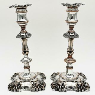 Pair William Iv Old Sheffield Plate Candlesticks C1835 9 Inches Mid - 18thc Style