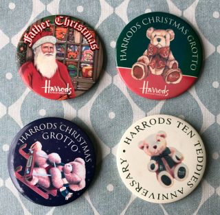 4 Vintage Harrods Knightsbridge Christmas/teddy Bear Grotto Badges From The 199