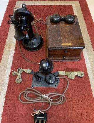 Antique Kellogg Switchboard & Supply Wooden Oak Wall Ringer Box W Bell Old Phone