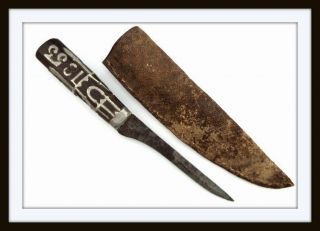 Antique Native American Indian Trade Knife Dagger Lead Inlaid Grip Djp 1855