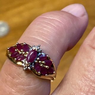 Vintage 11 Marquise Rubies Ruby Ring 10k Yellow Gold Size 7 Best Gift Engagement