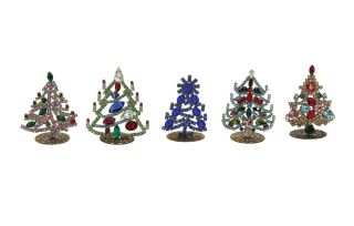 5 Standing Vintage Miniature Rhinestone Christmas Trees (14474)
