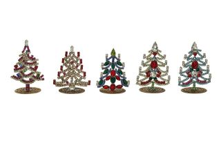 5 Standing Vintage Miniature Rhinestone Christmas Trees (14478)