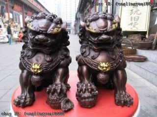 Chinese Copper Bronze Feng Shui Guardian Evil Door Bei Jing Fu Foo Dog Lion Pair