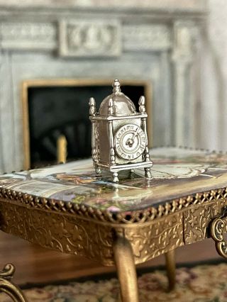 Vintage Miniature Dollhouse Artisan Eugene Kupjack Sterling Silver Mantle Clock